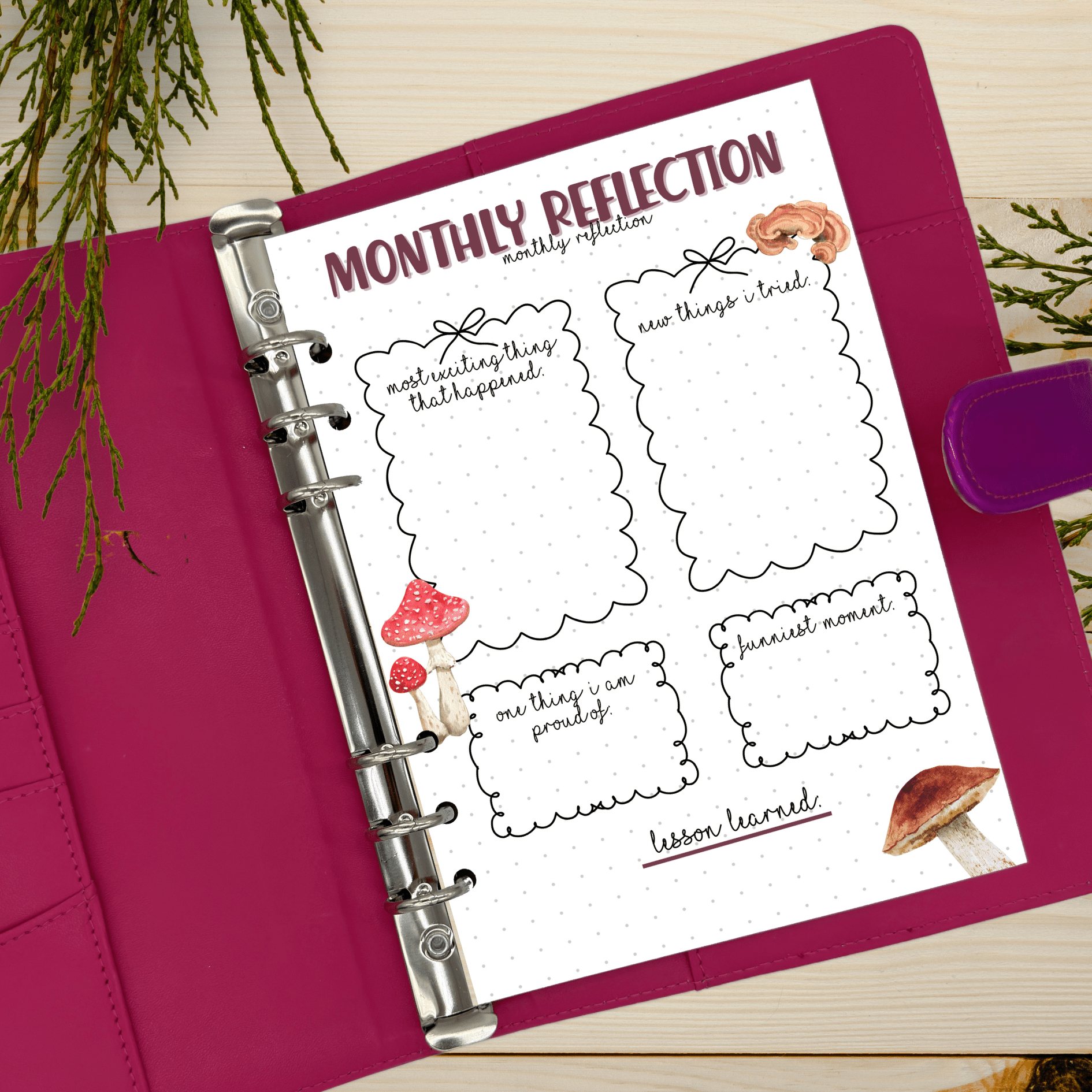 Monthly review insert for A5 bullet journals to capture wins and lessons.