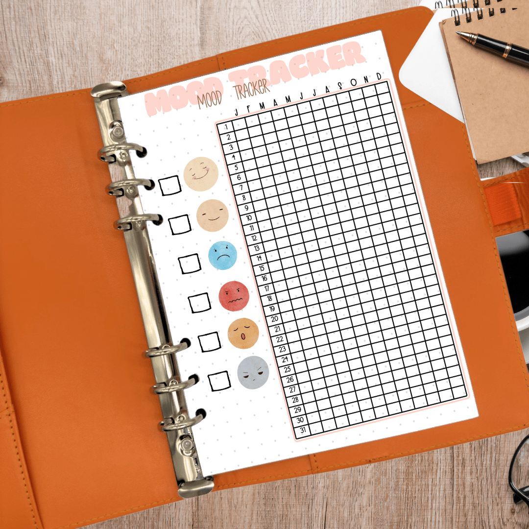 Mood tracker insert for anxiety and mental clarity journals