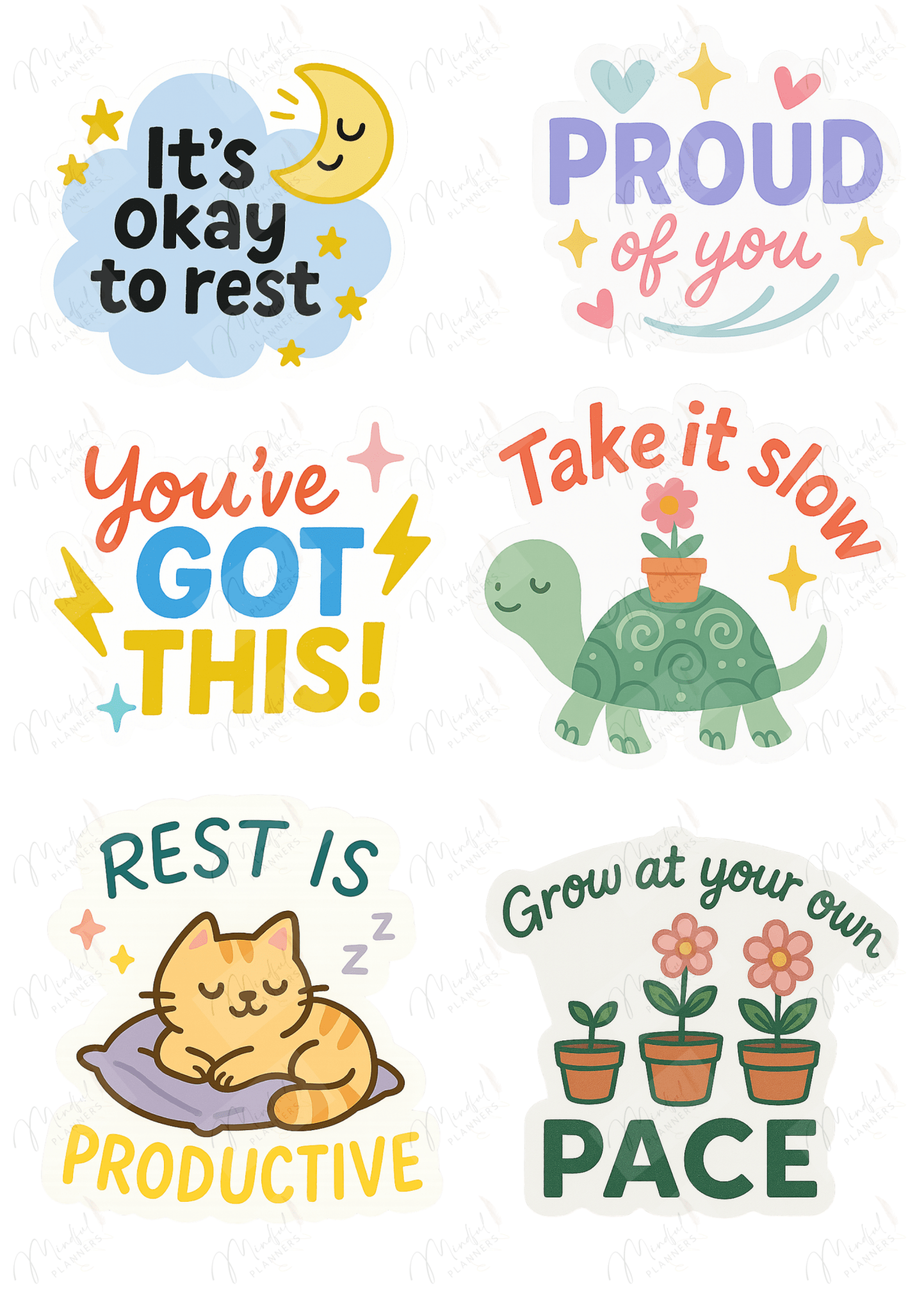 Motivational sticker pack with proud of you quotes for bullet journaling