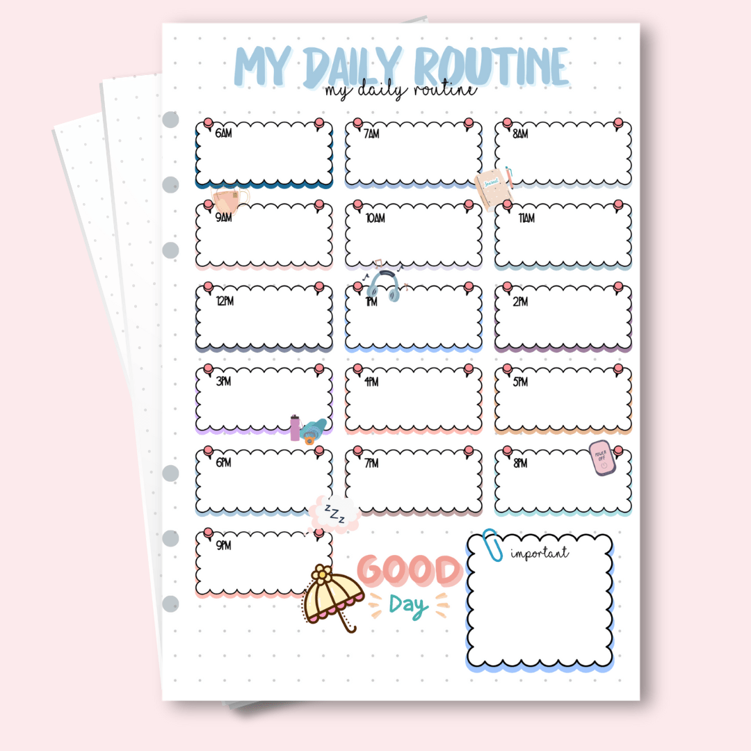 My daily routine page for self care journal