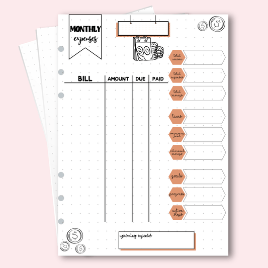 October finance tracker insert for stress relief journals.