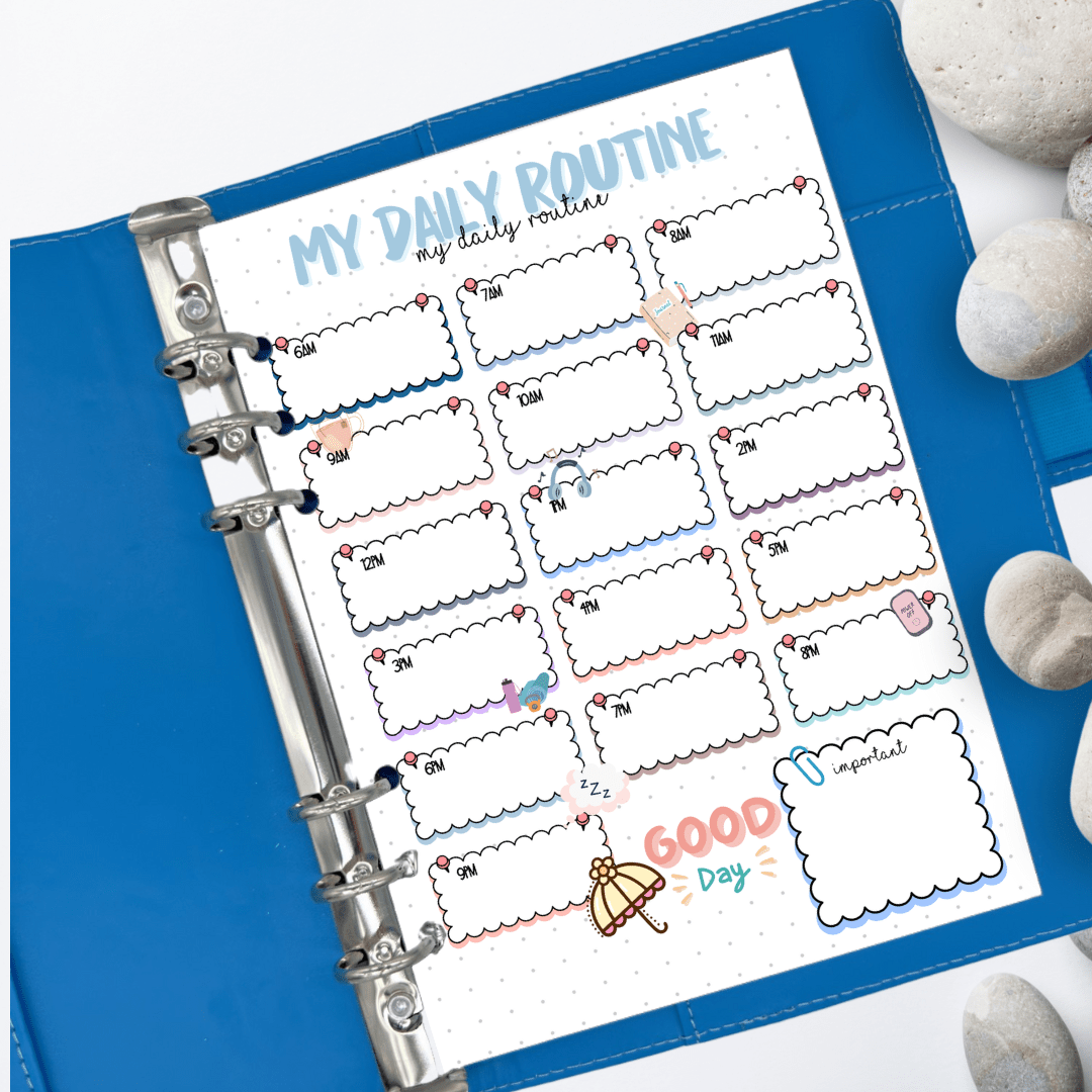 Open A5 daily routine journal page on linen desk  — ADHD planner insert
