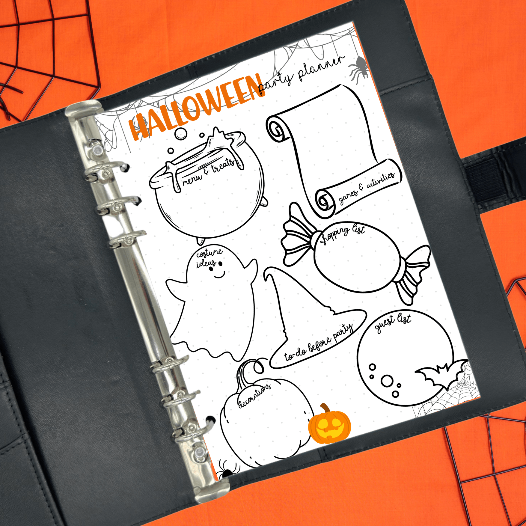 Organised Halloween party planner page for custom planners AU
