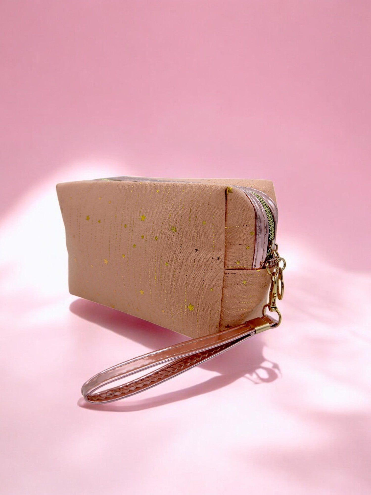 Peach colour Waterproof pencil case that fits over 100 pens with durable zipper and stylish sparkle