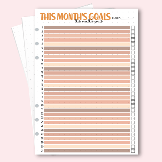 Personalised planner insert for setting October goals.