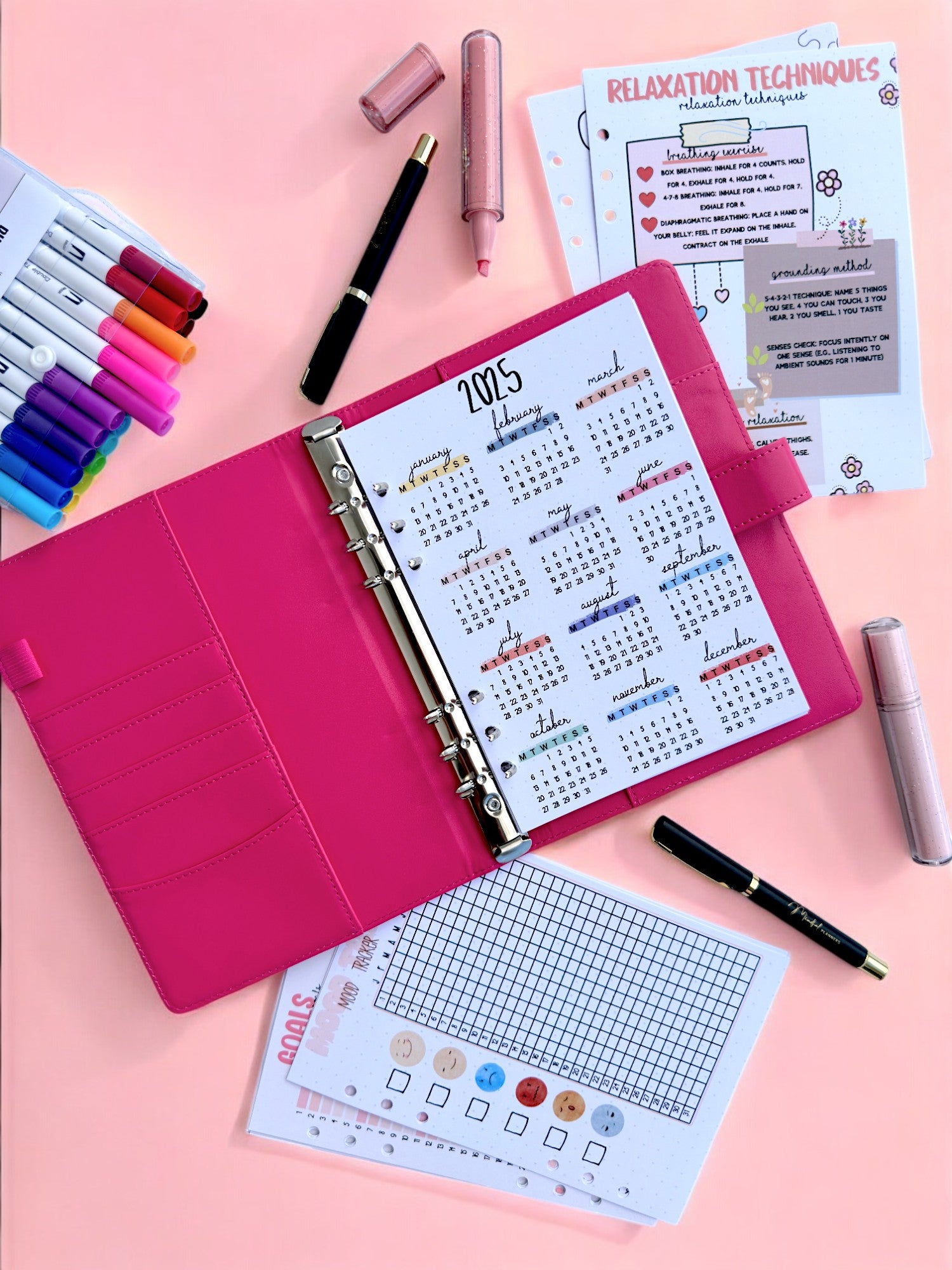 Personalised self-care journal bundle with 8 guided pages and brush markers