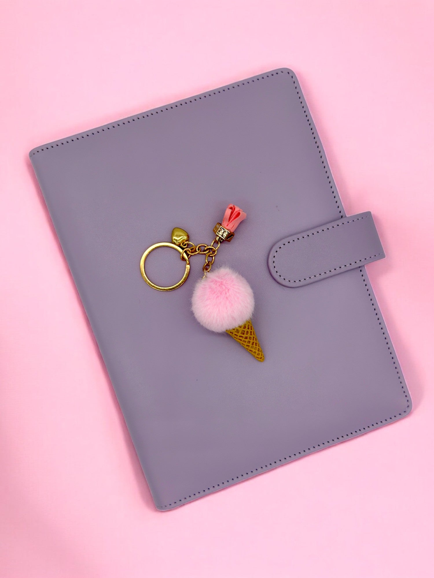 Pink Fluffy ice cream cone keychain for your journal and keys
