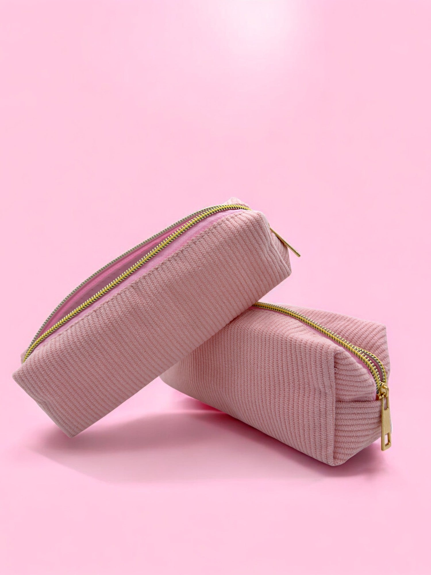 Pink Versatile velvet makeup bag with soft exterior and easy-to-clean interior