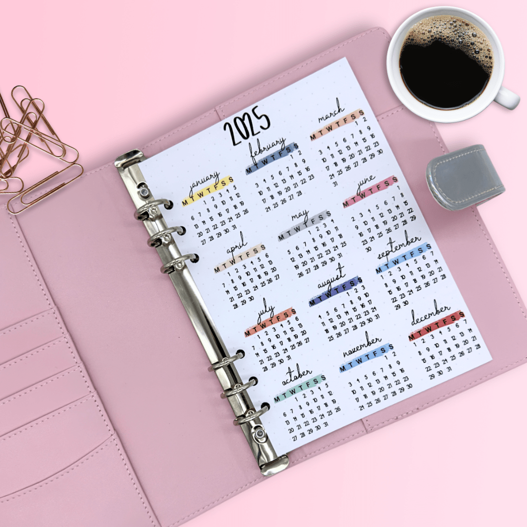 Pink interior of the sparkling silver A5 bullet journal cover