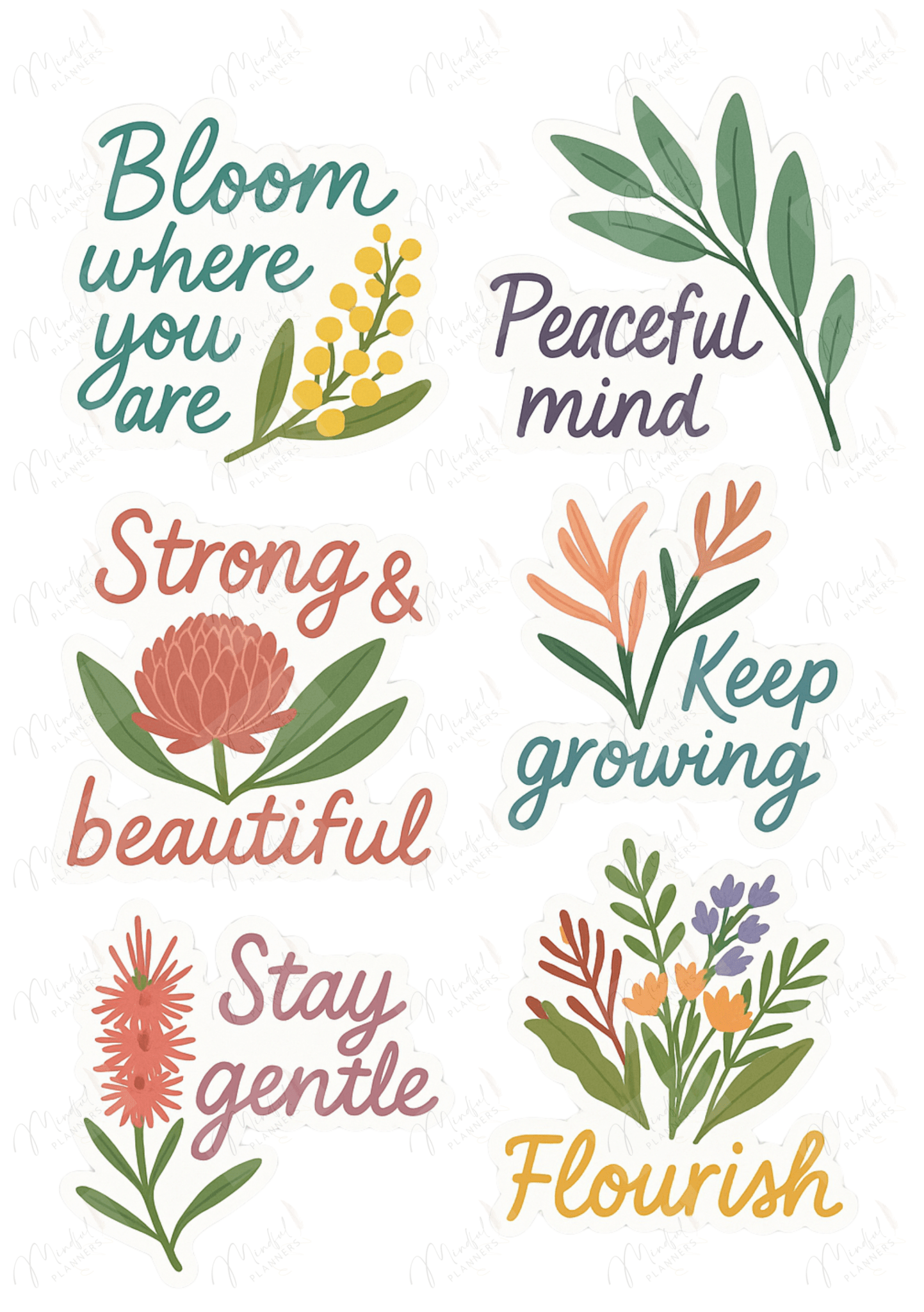 Planner stickers with calming native Australian plant illustrations