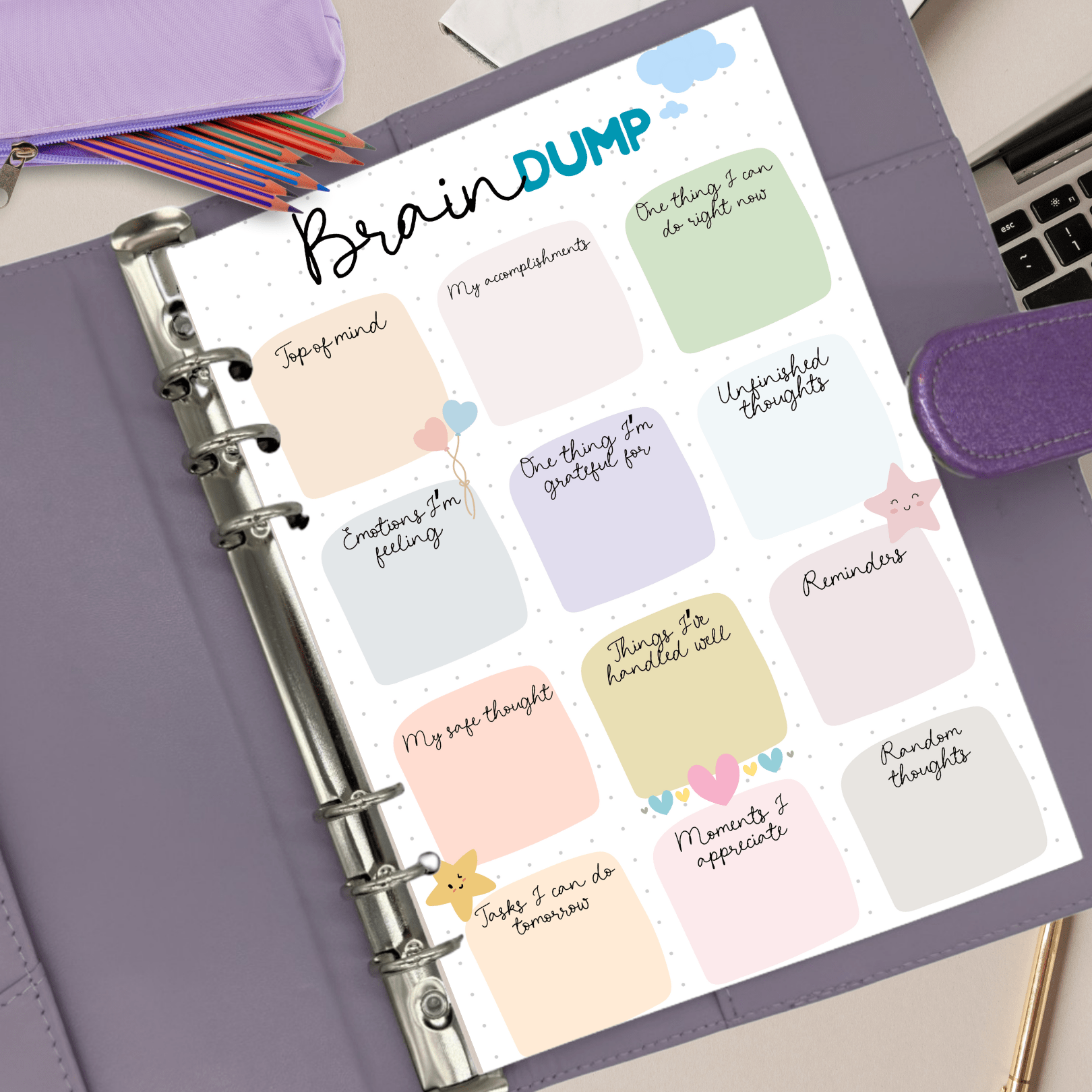 Printable A5 brain dump page for meaningful journaling
