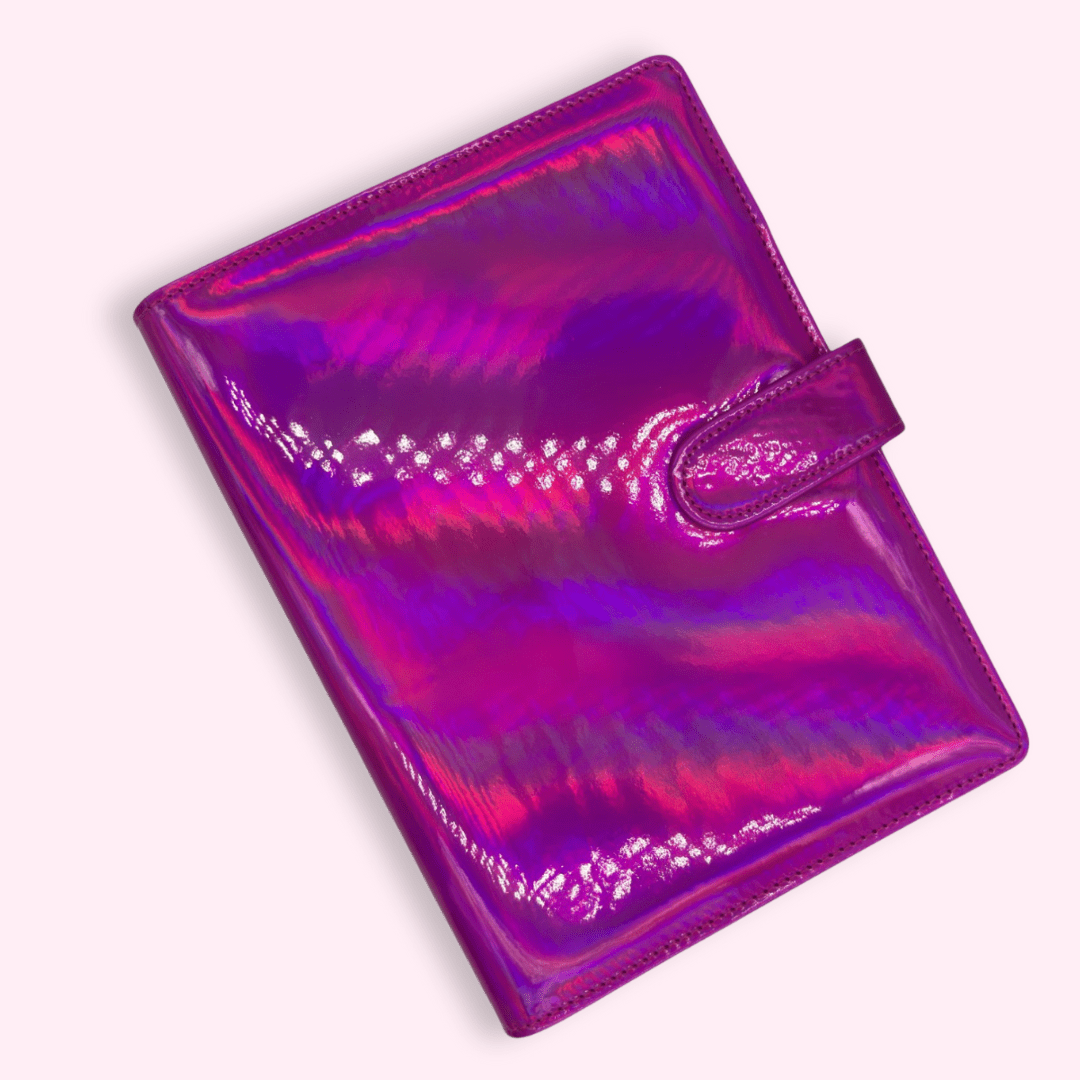 Purple Holographic A5 bullet journal cover with rainbow effect and PU interior