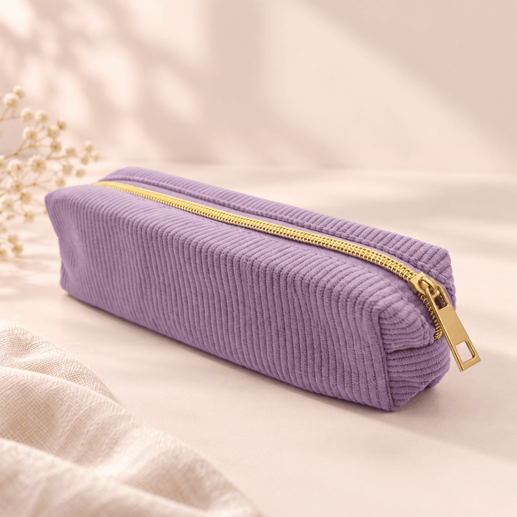 Faded purple velvet pencil case with gold zip, included in the Pen Lovers Bundle