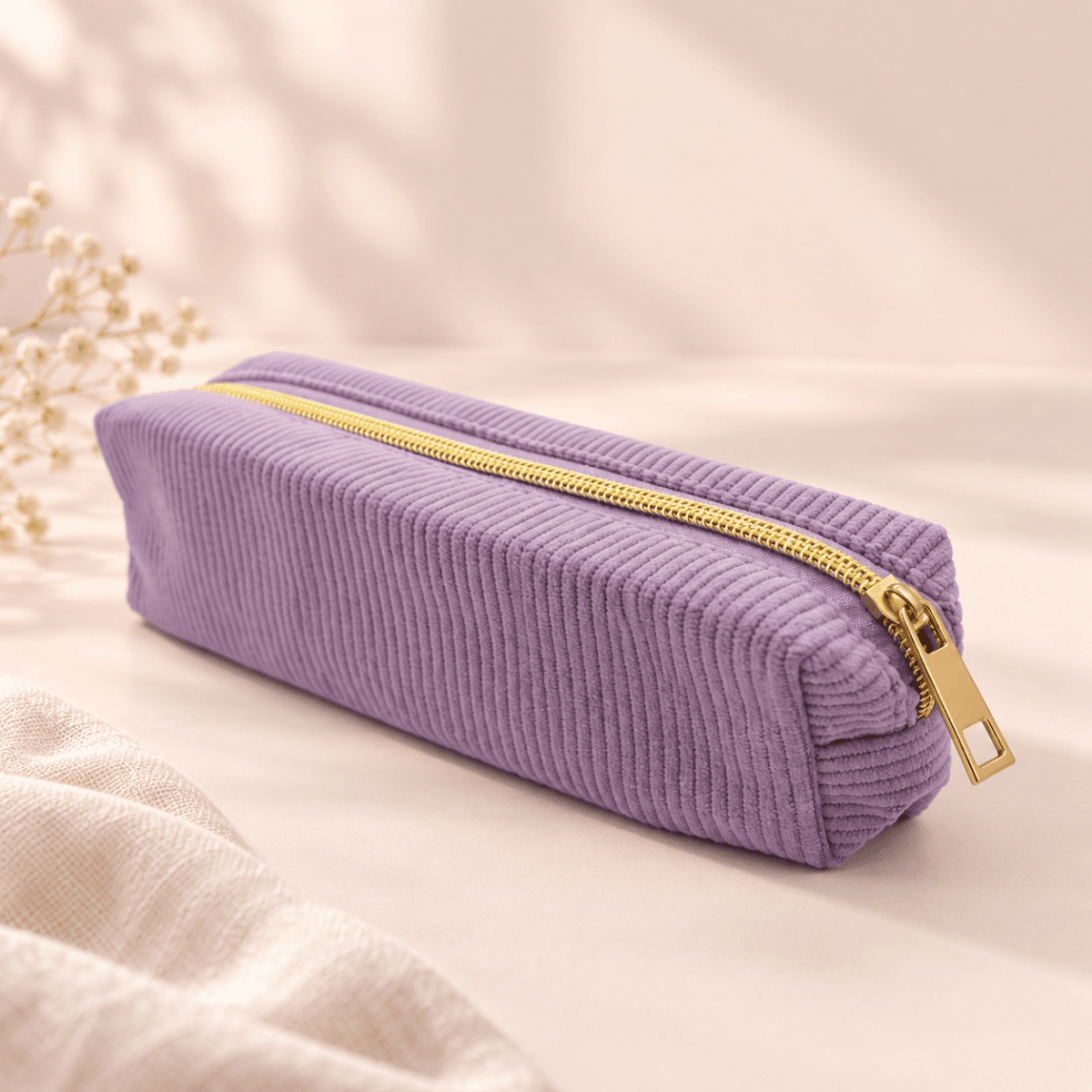 Faded purple velvet pencil case with gold zip, included in the Pen Lovers Bundle