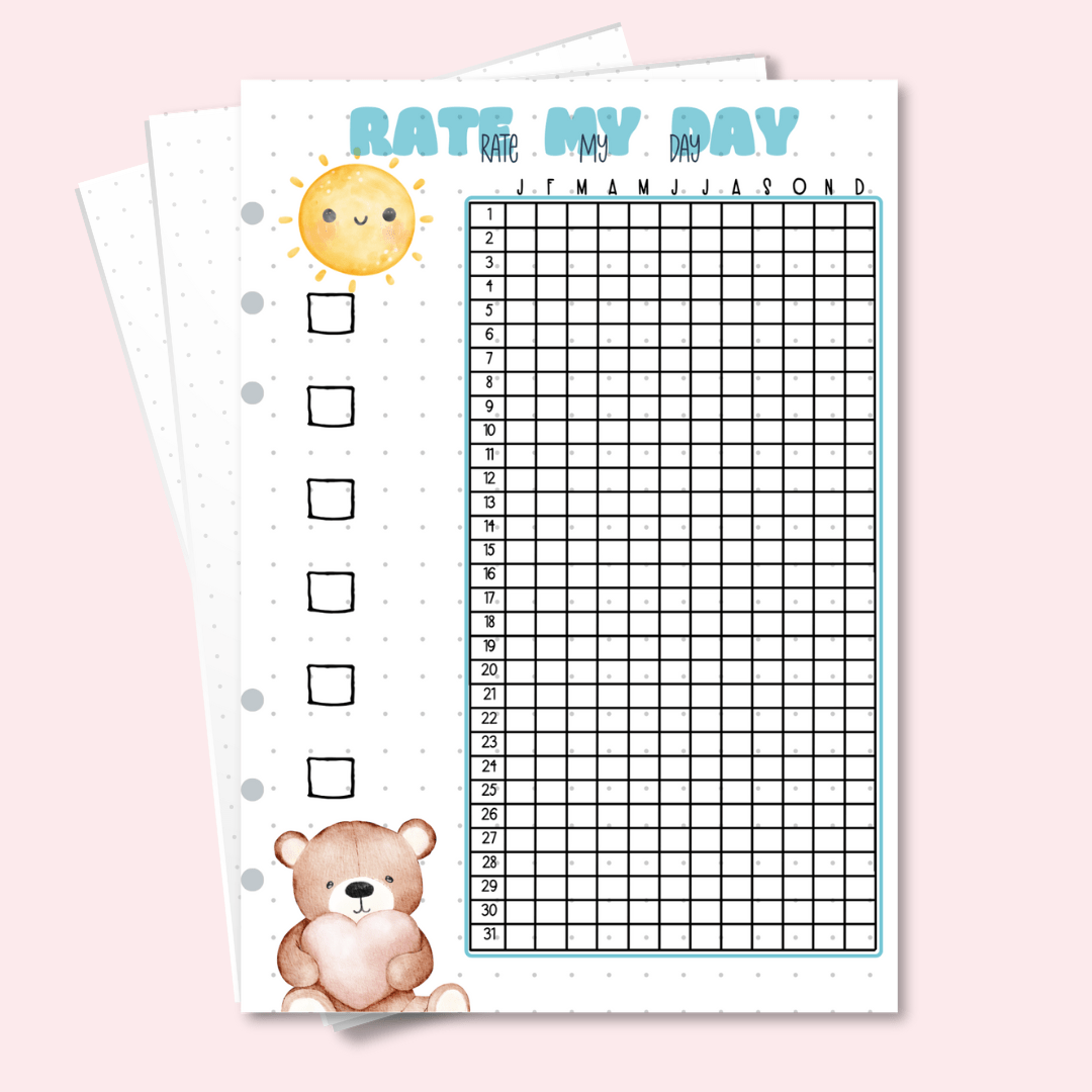 Rate My Day tracker pages stacked in soft fabric A5 cover — Australian made