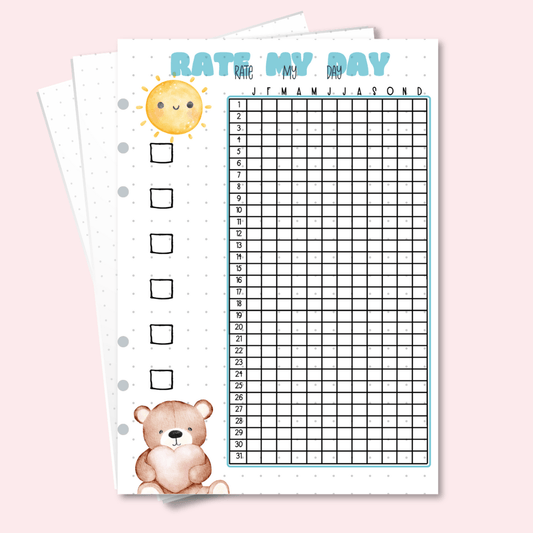 Rate My Day tracker pages stacked in soft fabric A5 cover — Australian made