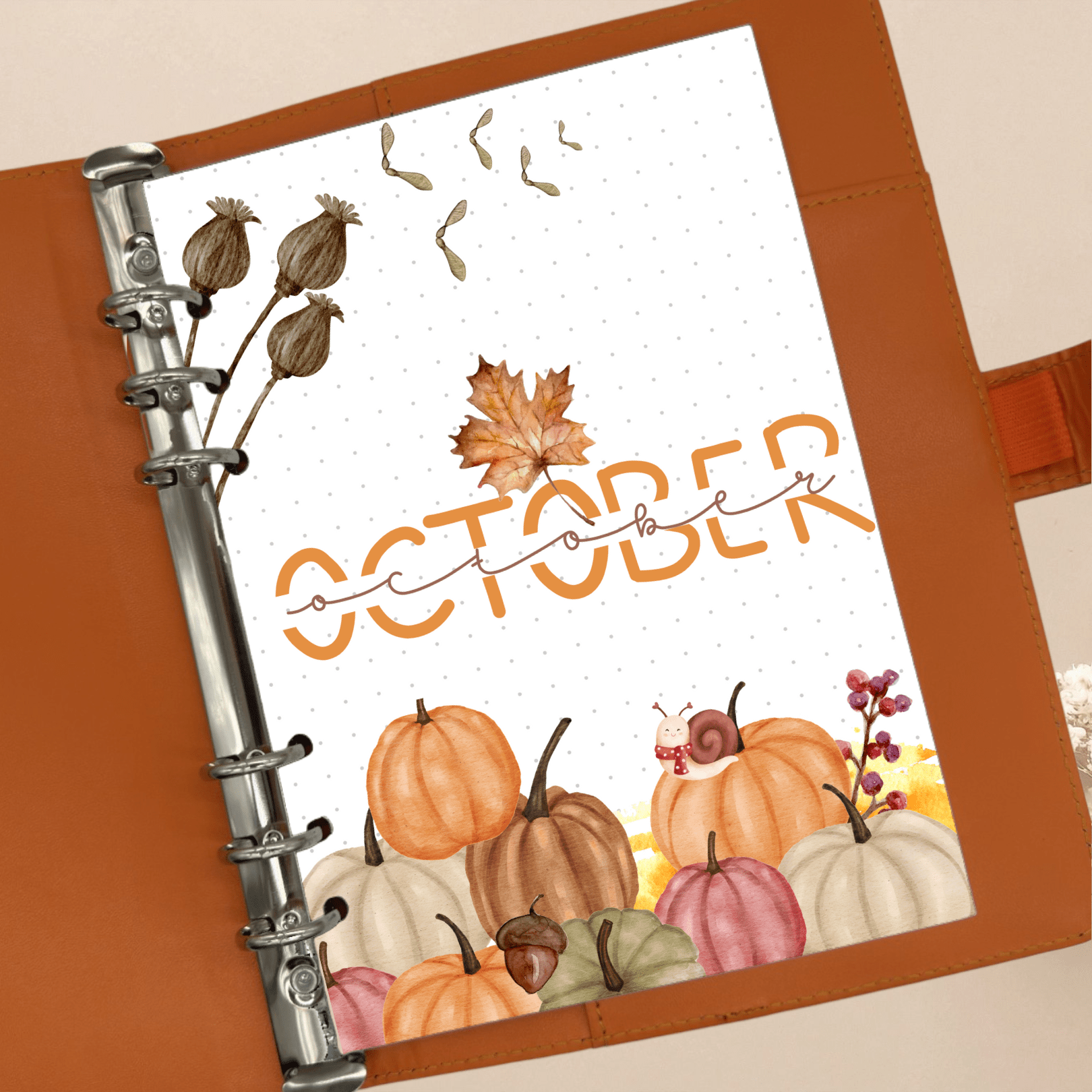 Seasonal pumpkin-themed October cover page for wellness planners.