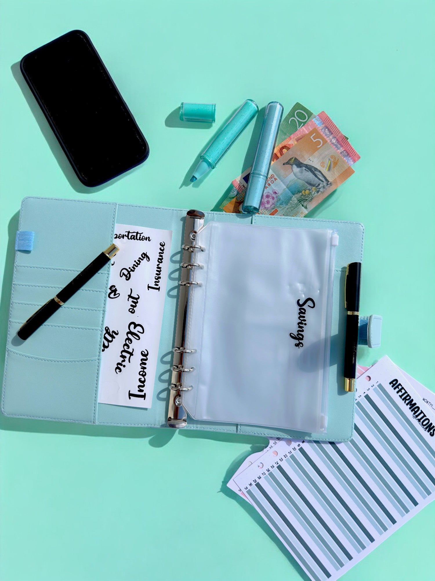 Self-care journal filled with handwritten quotes and calming layouts