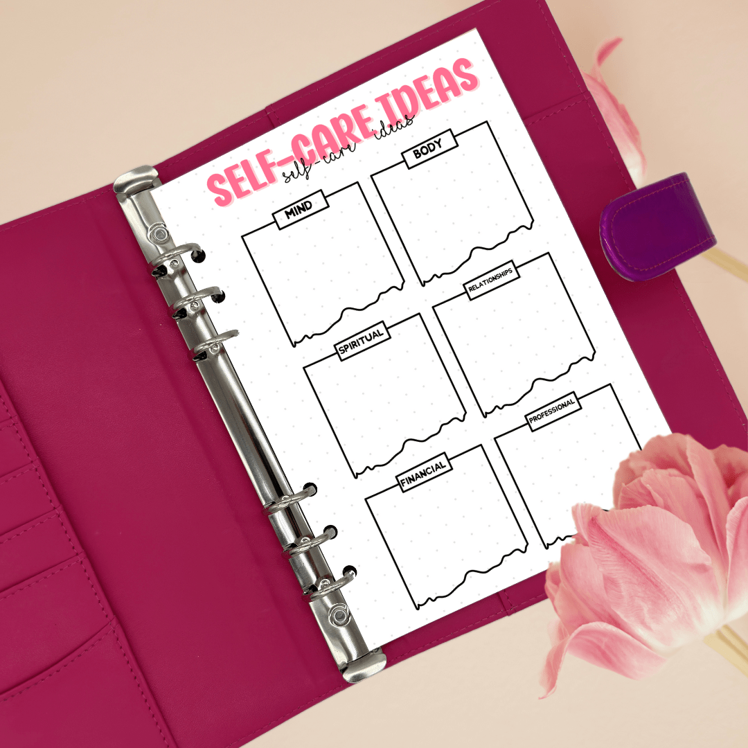 Self care ideas page for the gratitude journal