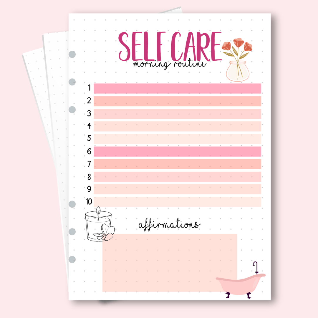 Self care morning routine and affirmations page for gratitude journal