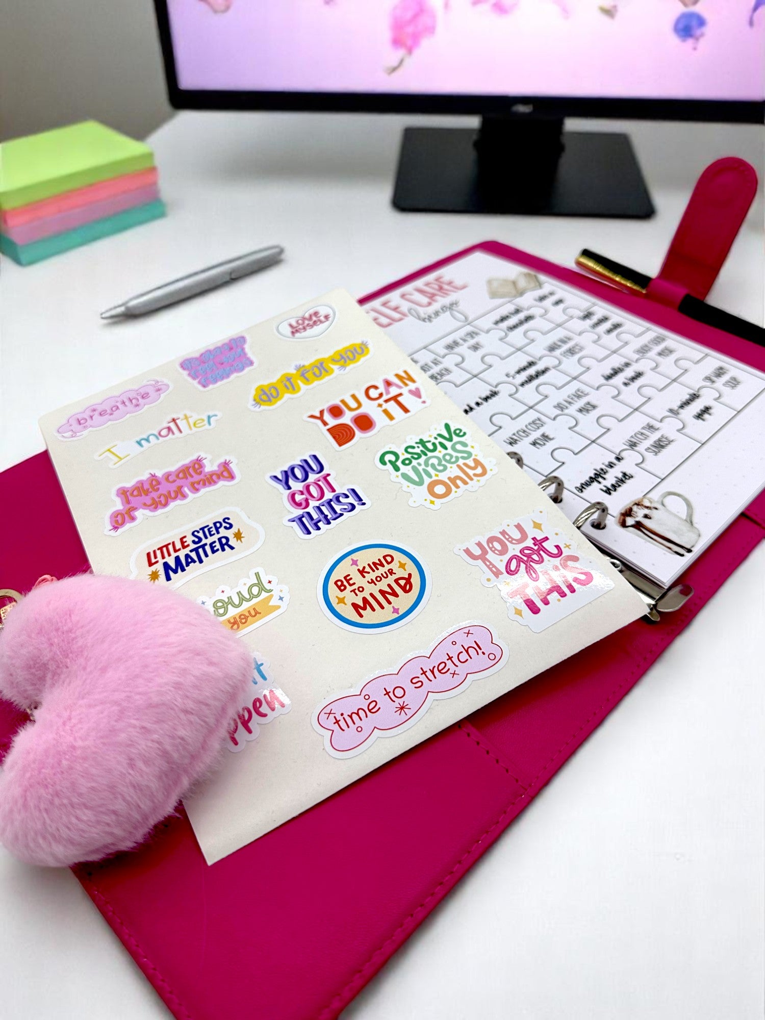Self care stickers in our personalised journal