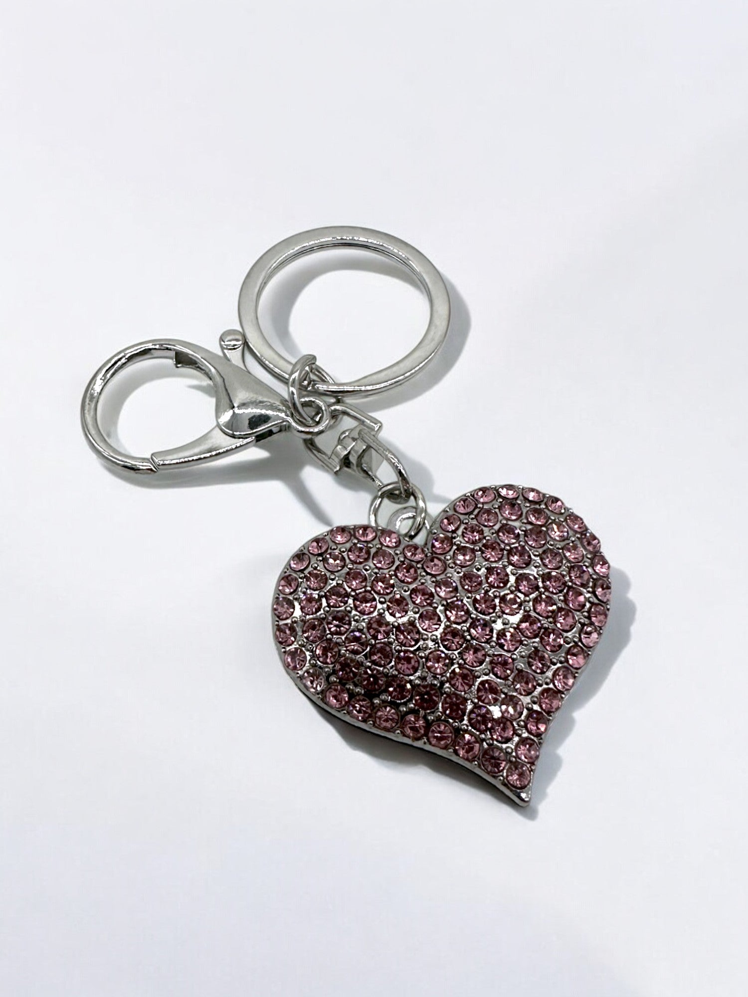 Silver Light pink Sparkly rhinestone heart keychain