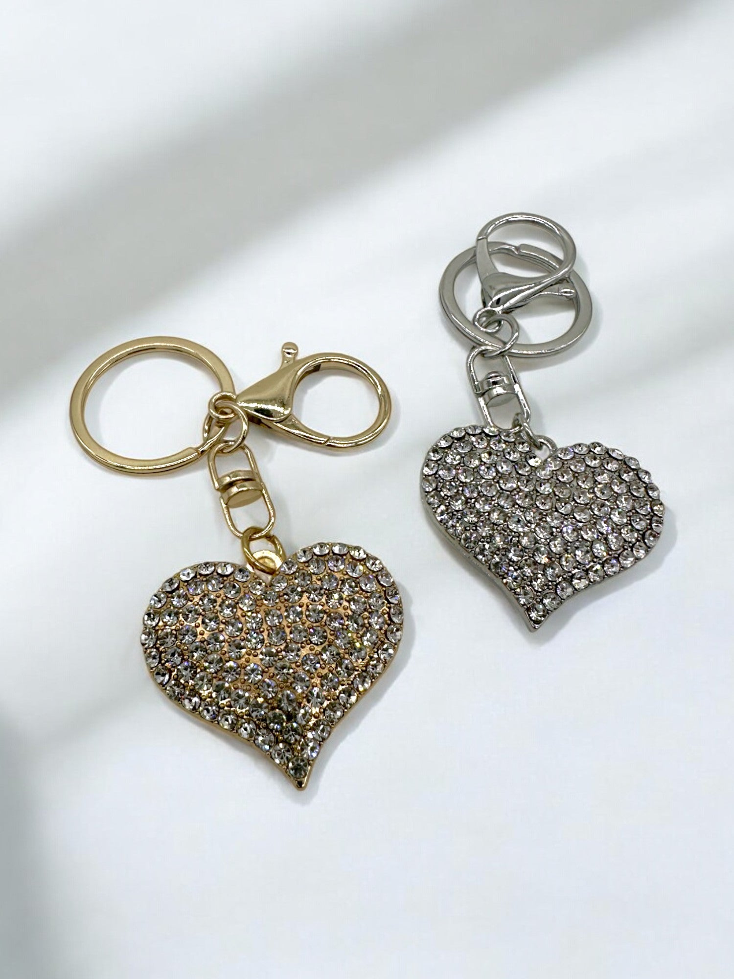 Silver and gold rhinestone heart keychain for your gratitude journal