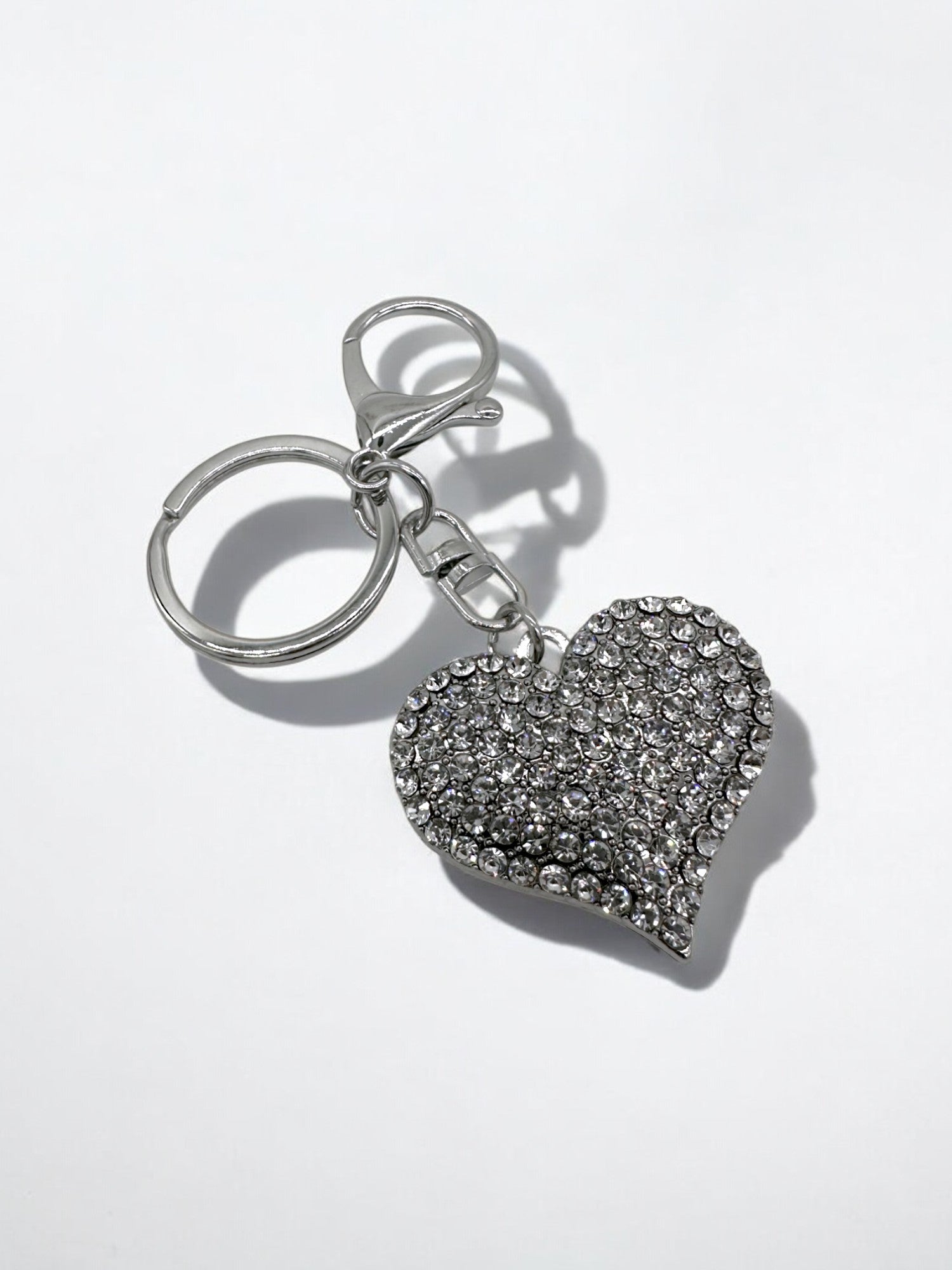 Silver rhinestone heart keychain for your gratitude journal