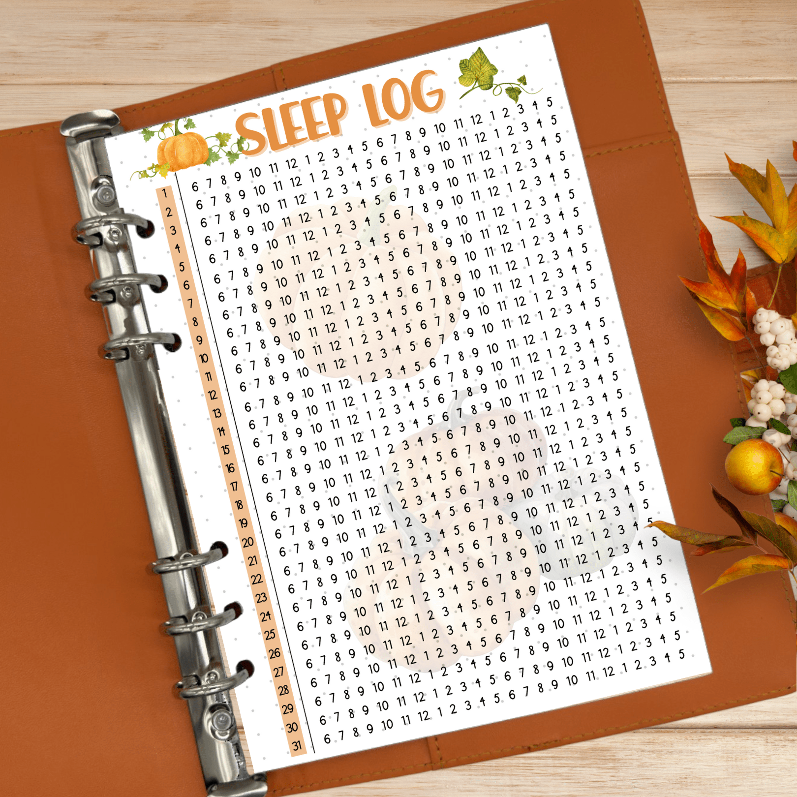 Sleep log journal page for tracking rest in mental health planners