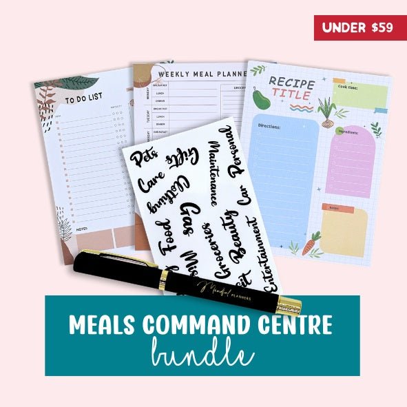 Meals Command Centre bundle with planners and a pen on a white background