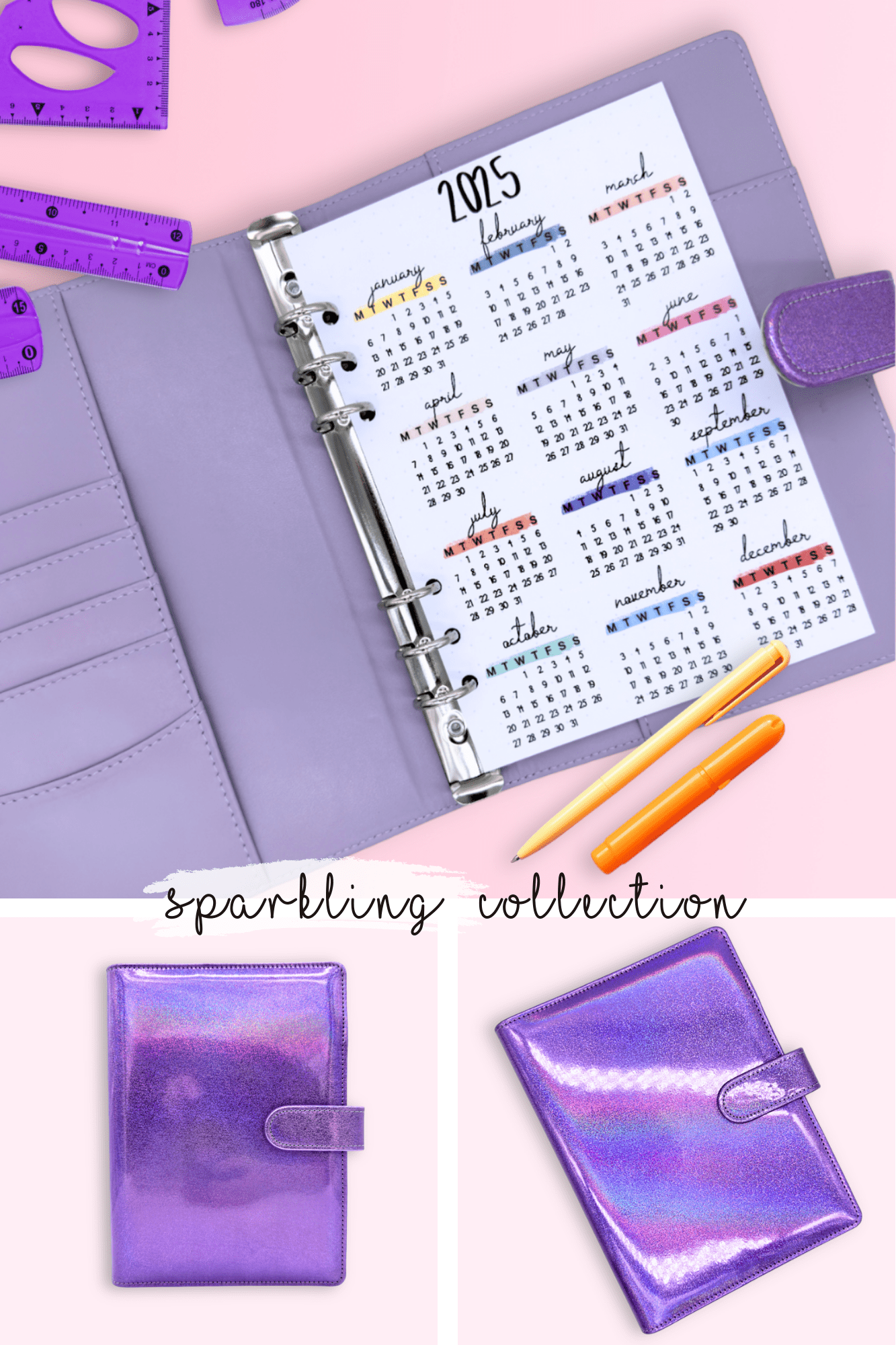 Sparkling A5 bullet journal cover with rainbow shimmer and soft PU leather