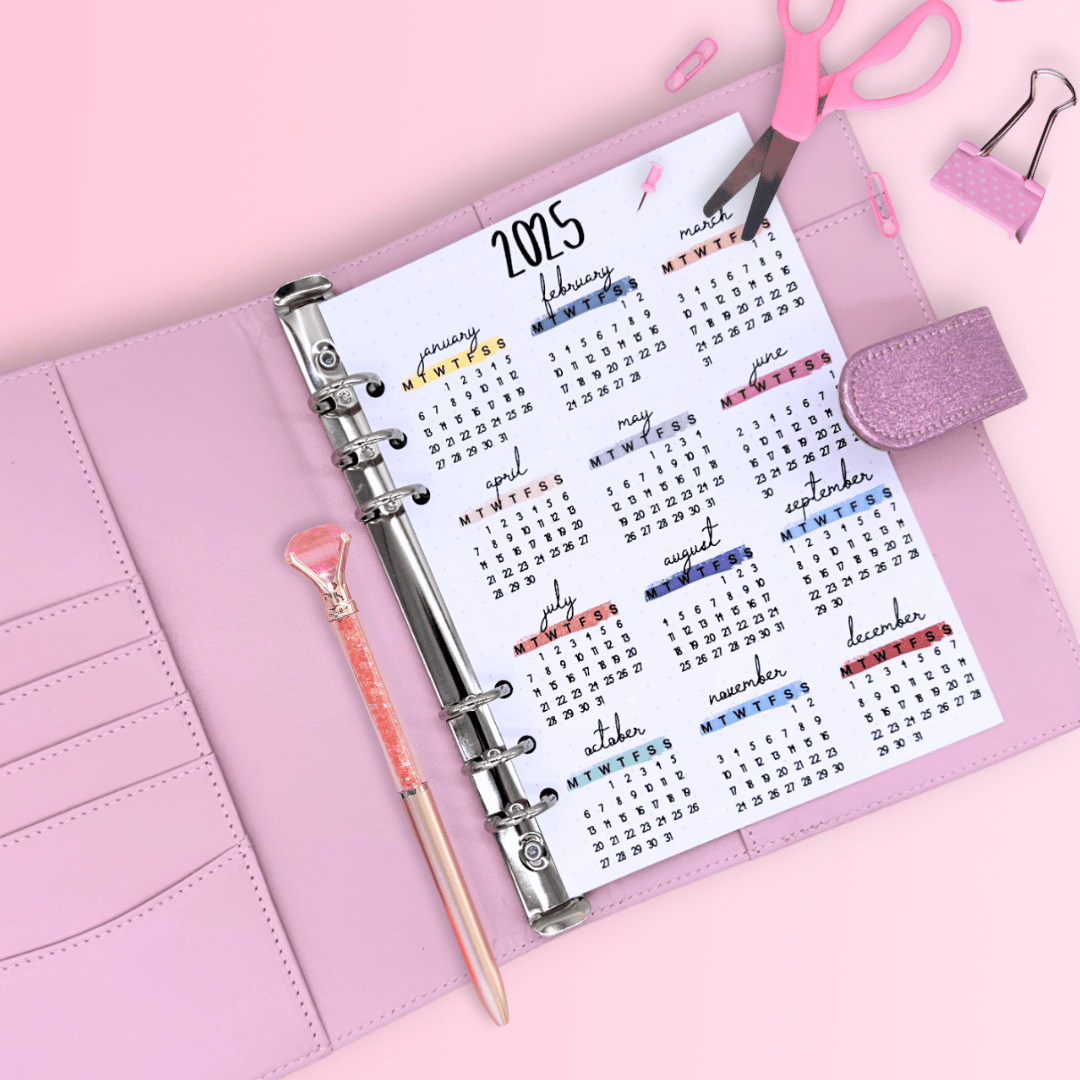 Sparkling pink Glittery personalised planner cover with 6-ring binder and magnetic closure
