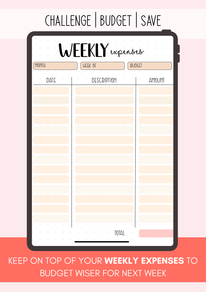 Weekly expenses log for mindful budgeting and expense tracking
