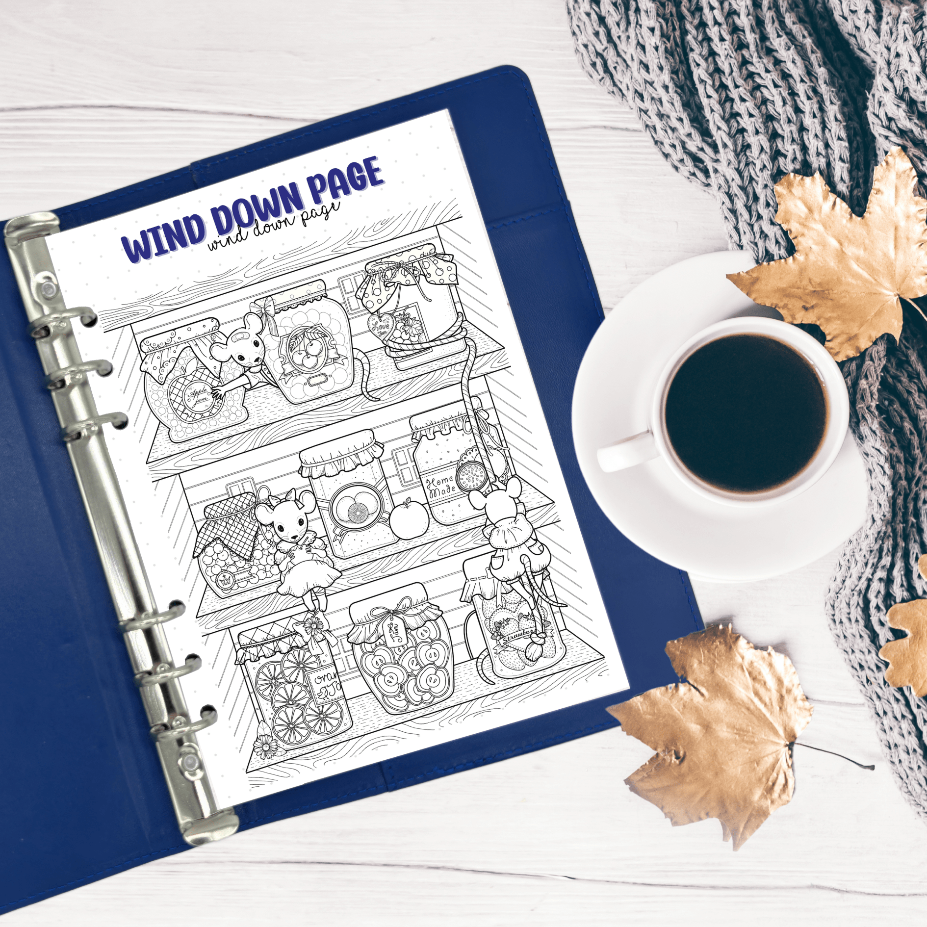 Wholesome pantry and mice-themed A5 page for mindful journaling