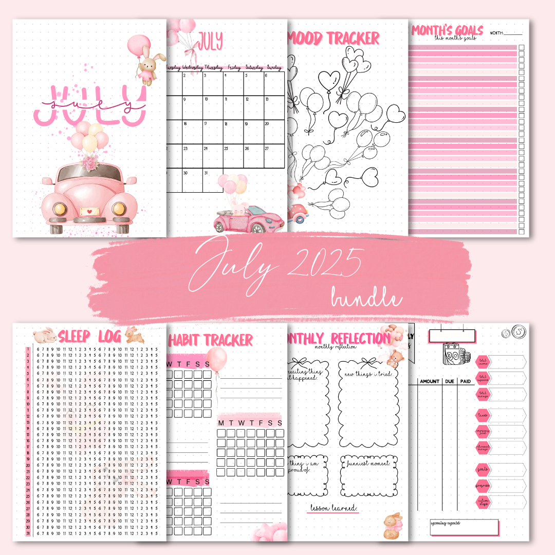 A5 Monthly bullet journal template ideas for jour personalised journal - July edition