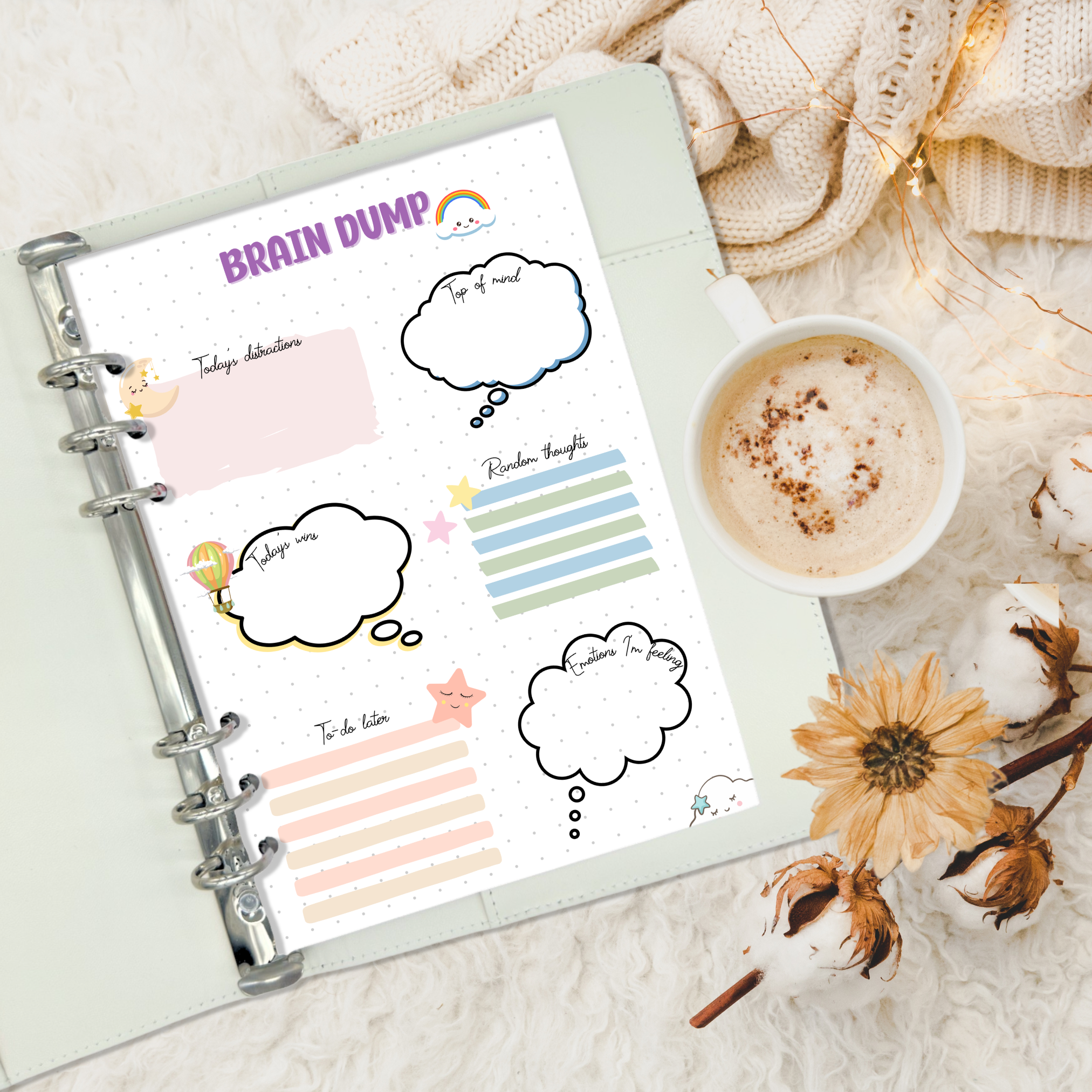 Brain dump journal page for all your daily thoughts and wonders