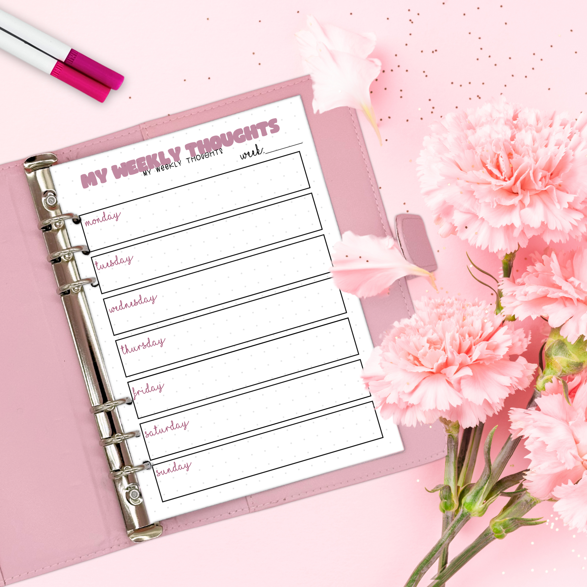 My weekly thoughts bullet journal page for your journaling needs in A5 format