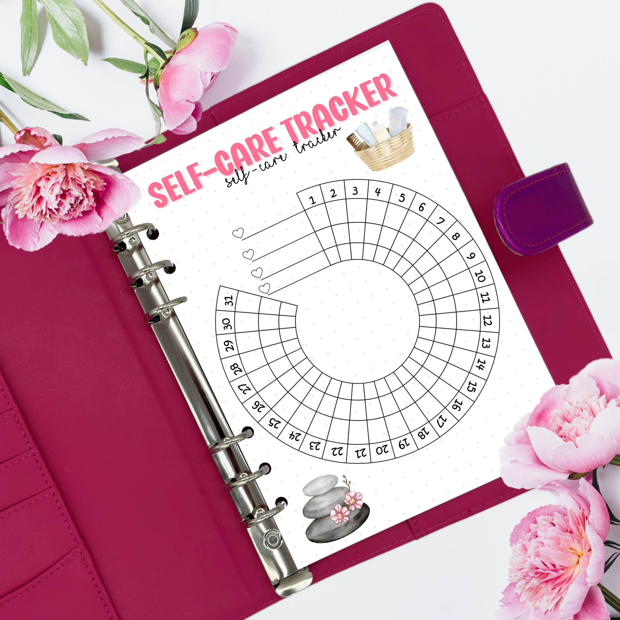 Self-care tracker journal page to track 4 different habits during the month