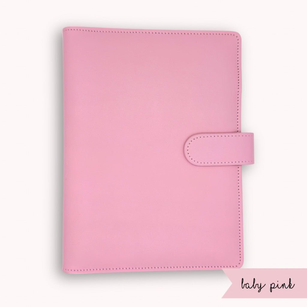 Pink planner cover on a white background with 'baby pink' label