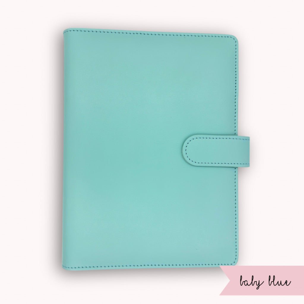 Light blue planner cover on a white background with 'baby blue' label.