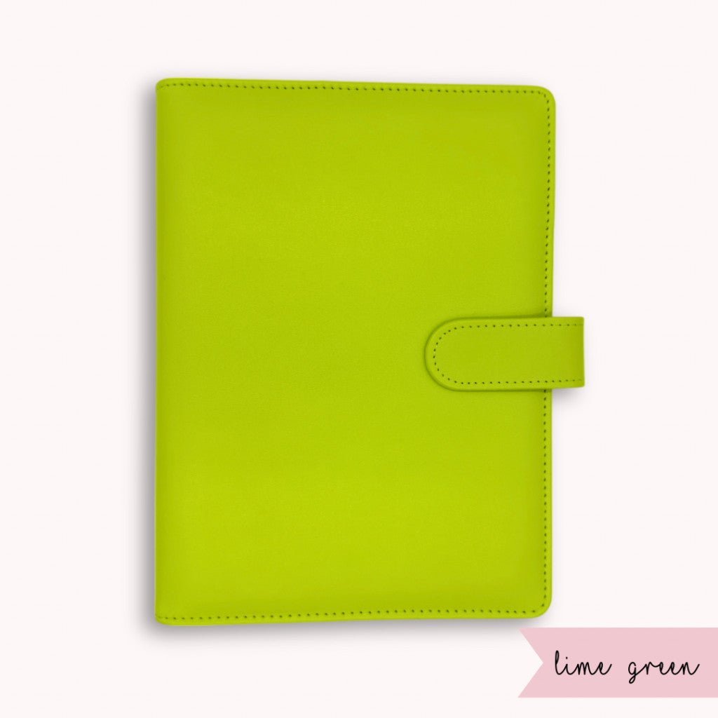 Green planner cover on a white background with 'lime green' label