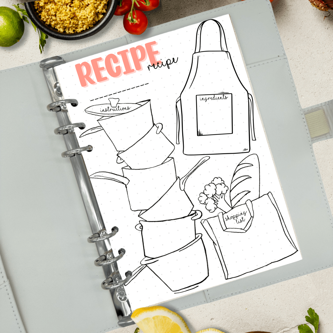 meal prep bullet journal insert with pots and apron