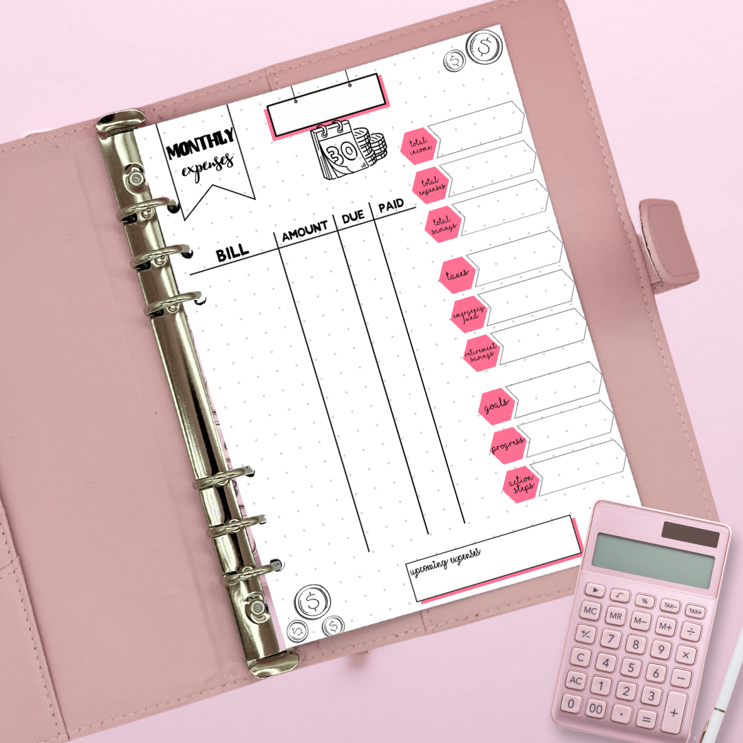 monthly money log sheet with soft colours