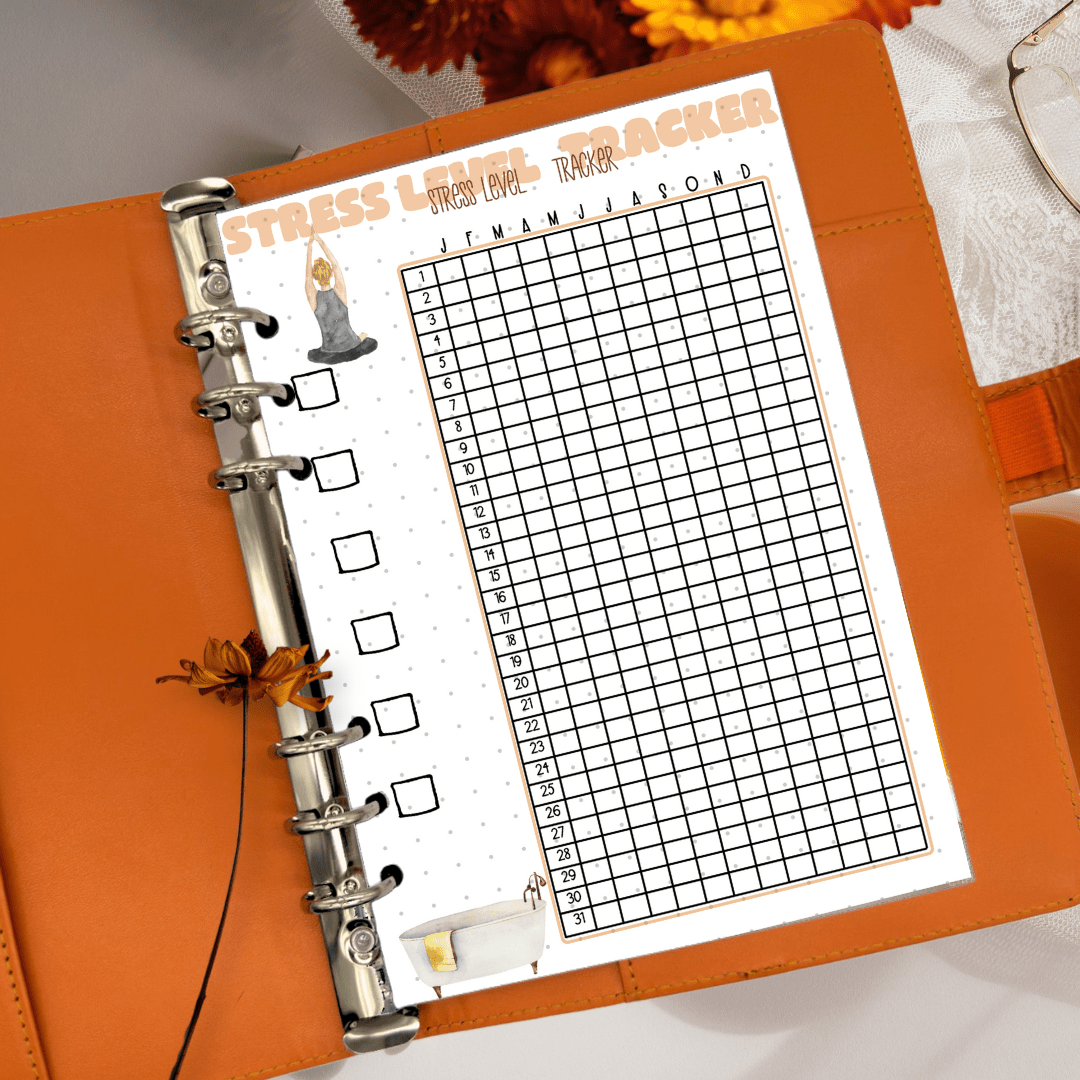 self-care A5 planner page for stress monitoring