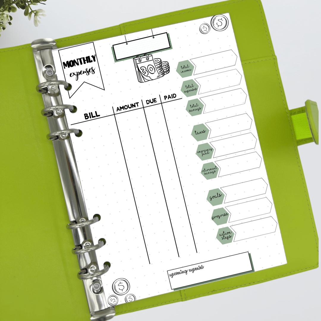 simple A5 finance page for organised, anxiety-free budgeting